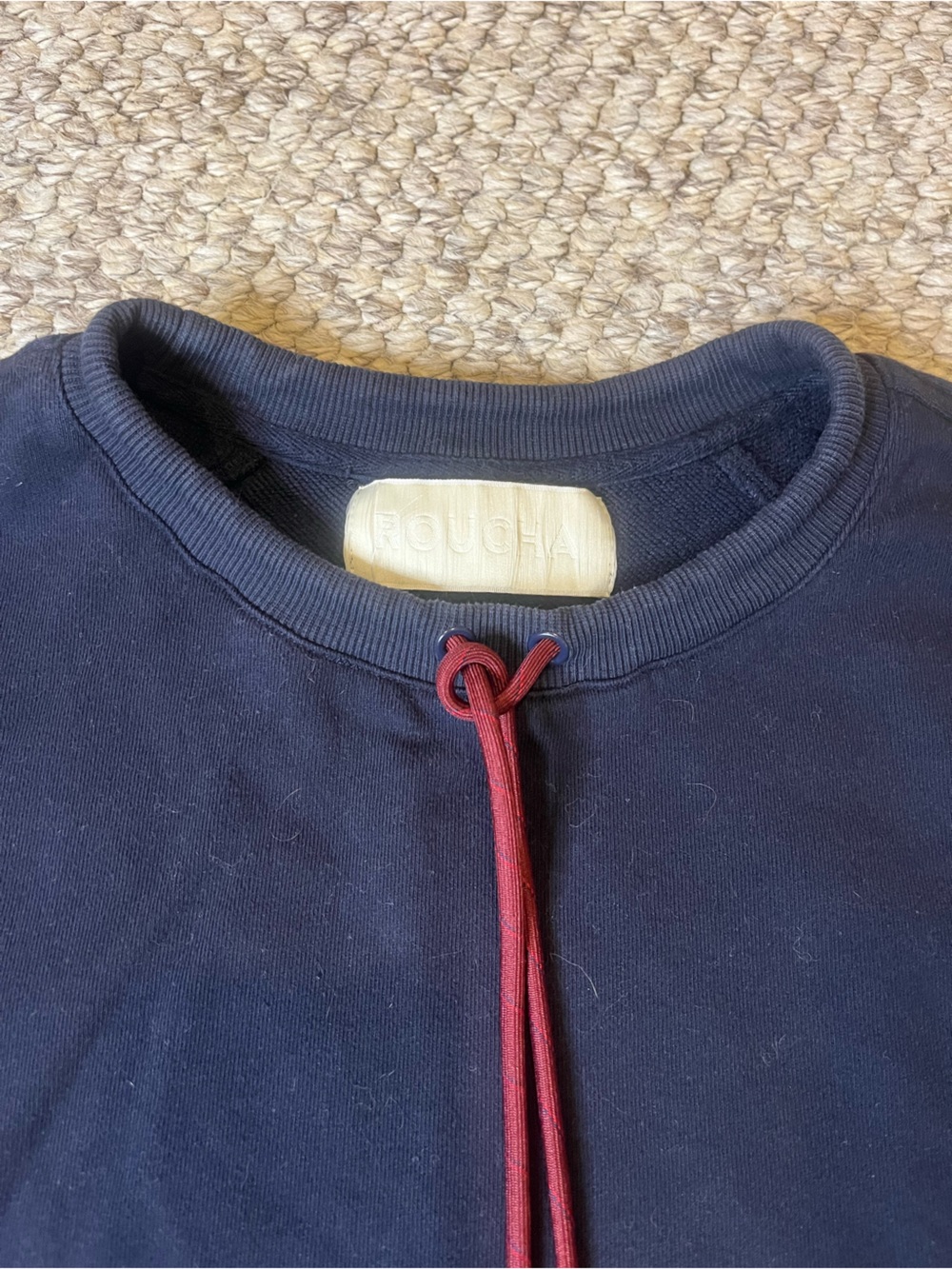 Women's Roucha Navy Cropped Sweatshirt with Burgundy Drawcord- Small - Picture 2 of 4